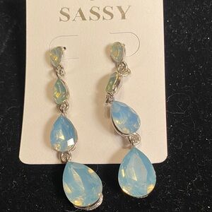 Sassy Blue Opalescent Teardrop Dangle Earrings